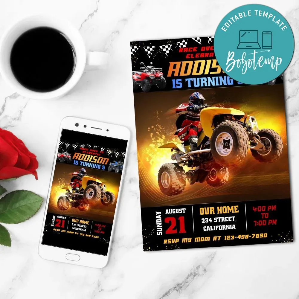 ATV Birthday Invitation Customizable Template DIY | Bobotemp Shop