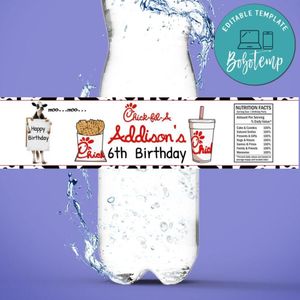 Chick fil a Birthday Water Bottle Label Template to Print at Home Instant Download