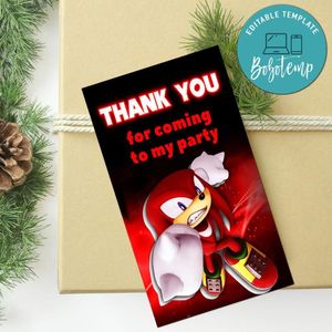 Knuckles Thank You Tag Customizable Template To Print At Home Instant Download