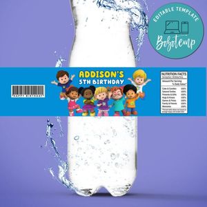 Little People Birthday Water Bottle Label Template To Print At Home Instant Download