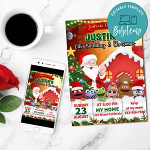 Muppet Babies Christmas Birthday Mobile Invite Customizable Template Instant Download
