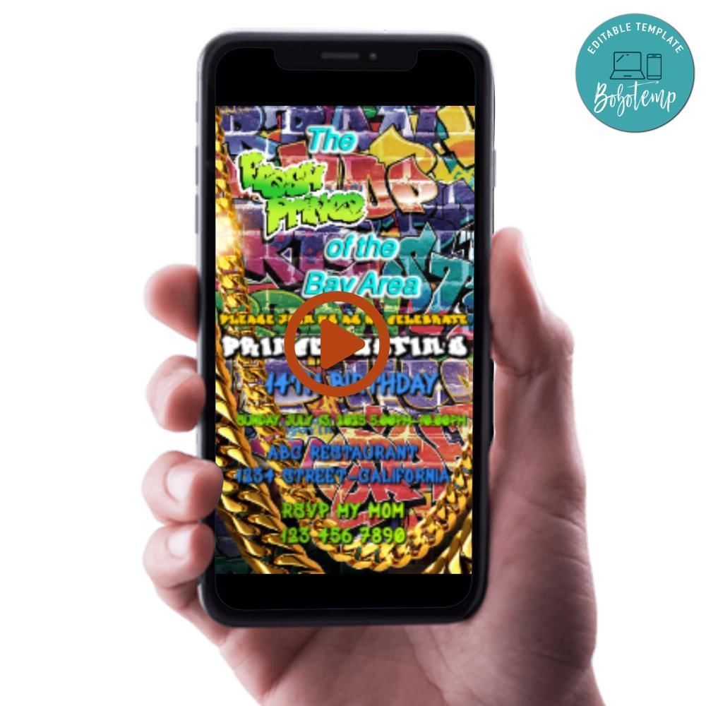 Fresh prince of bel air Video Invitation Digital Template Customizable Instant Download