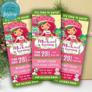 Strawberry Shortcake Ticket Invitation Customizable Template Instant Download