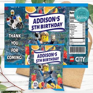 Lego City Birthday Party Fruit Snack Bag Digital File Printable Instant Download