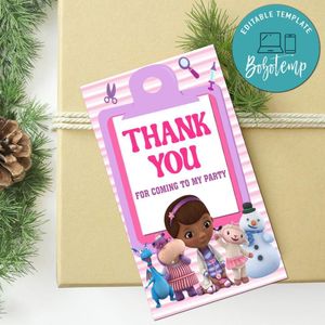 Doc Mcstuffins Thank You Tag Customizable Template To Print At Home Instant Download