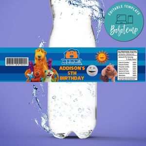 Bear in the big blue house Bottle Label Birthday Water Bottle Label Template to Print at Home Instant Download