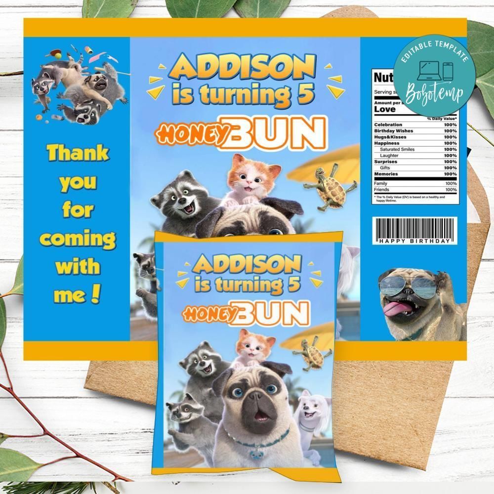 Mighty Mike Birthday Honey Buns Snack Bag Label Customizable Instant Download