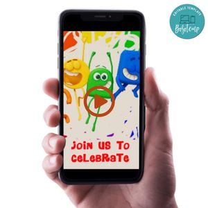 Colourblocks Birthday Video Invitation Digital Template Customizable Instant Download