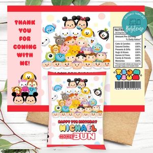 Tsum Tsum Birthday Honey Buns Snack Bag Label Customizable Instant Download