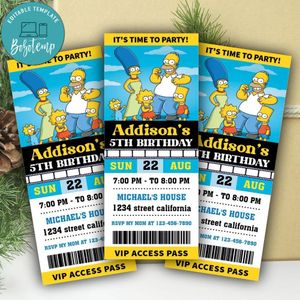 Simpson Ticket Invitation Customizable Template Instant Download