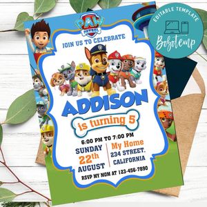 Paw Patrol Birthday Flyer Customizable Template to Print at Home Instant Download