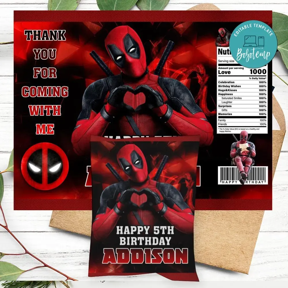 Deadpool Birthday Party Chip Bag Digital File DIY | Bobotemp
