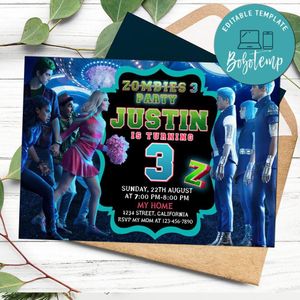 Zombies 3 Birthday Flyer Customizable Template to Print at Home Instant Download
