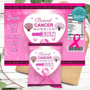 Breast Cancer Birthday Honey Buns Snack Bag Label Customizable Instant Download