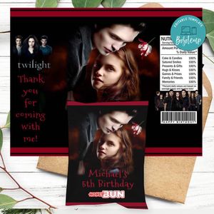 Twilight Birthday Honey Buns Snack Bag Label Customizable Instant Download