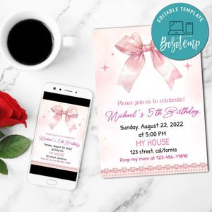 Coquette Invitation Customizable Template to Print at Home Instant Download