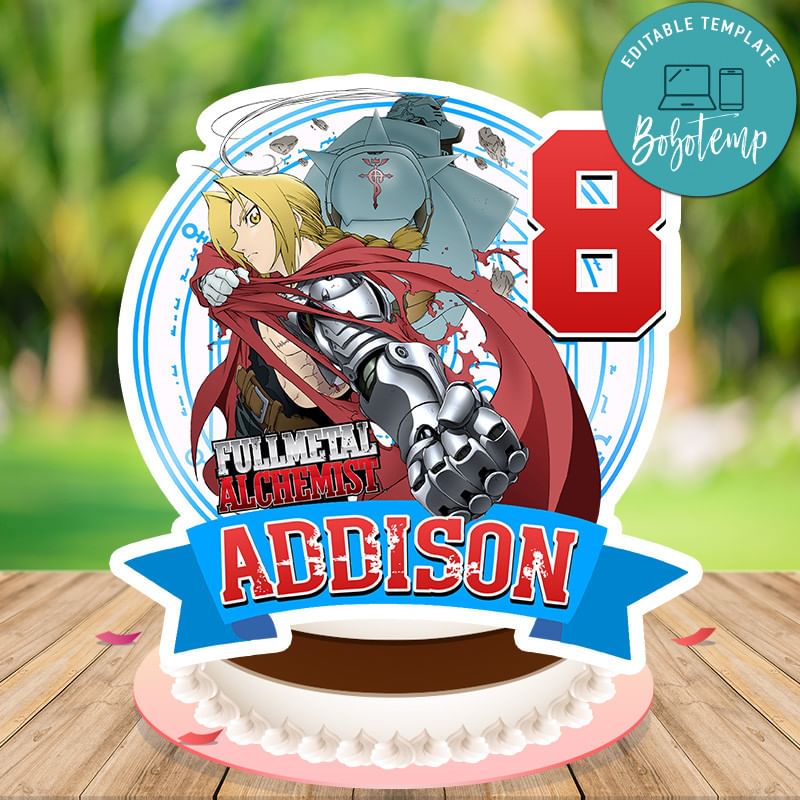 Fullmetal Alchemist Birthday Cake Topper Template Printable | Bobotemp