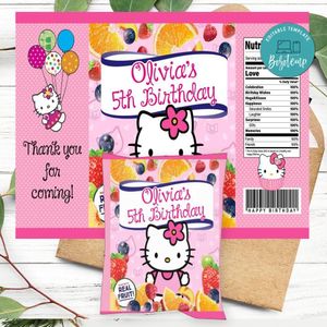 Hello Kitty Birthday Party Fruit Snack Bag Digital File Printable Instant Download