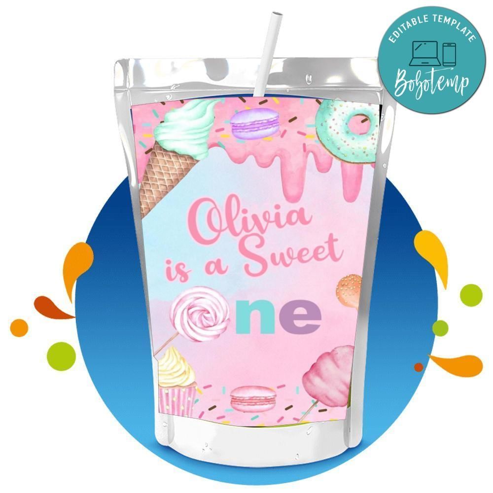 Girl Sweets and Candy Capri Sun Birthday Label Digital File Printable Instant Download