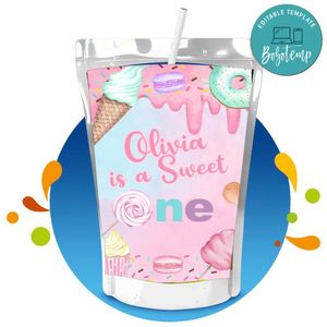 Girl Sweets and Candy Capri Sun Birthday Label Digital File Printable Instant Download