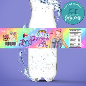 Jojo siwa Bottle Label Birthday Water Bottle Label Template to Print at Home Instant Download