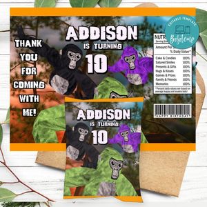 Gorilla Tag Birthday Chip Bag Label Customizable Instant Download