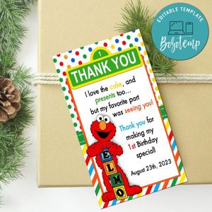 Elmo Thank You Tag Customizable Template To Print At Home Instant Download