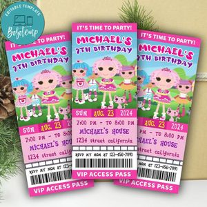 Lalaloopsy Ticket Invitation Customizable Template Instant Download