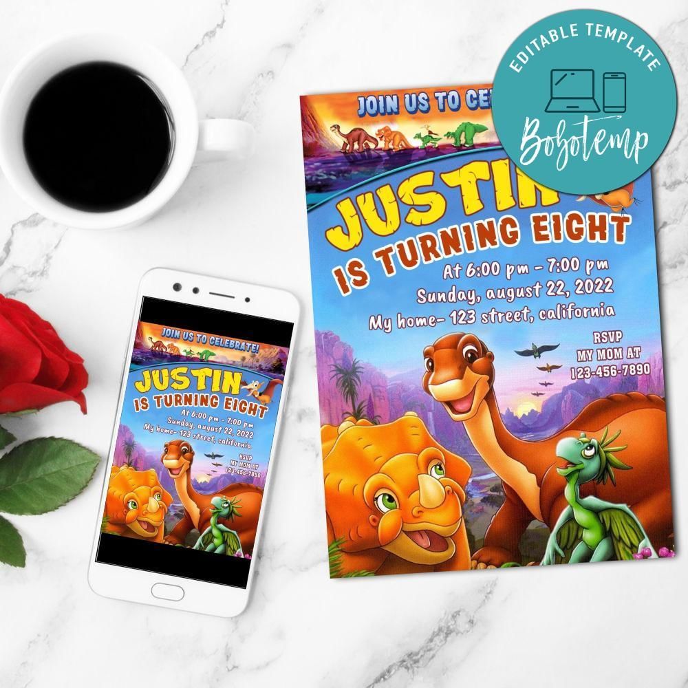 Land Before Time Mobile Invite Customizable Template Instant Download