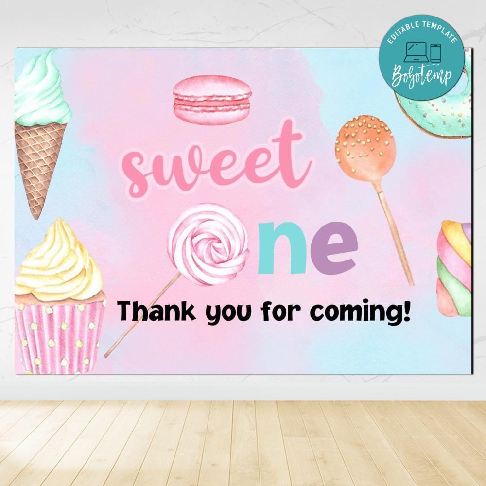Girl Sweets and Candy Birthday Backdrop Digital File Template Instant Download
