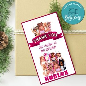 Roblox Girl Thank you tag Customizable Template to Print at Home Instant Download