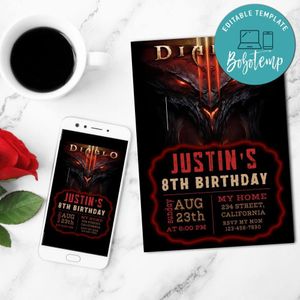 Diablo Birthday Mobile Invite Customizable Template Instant Download