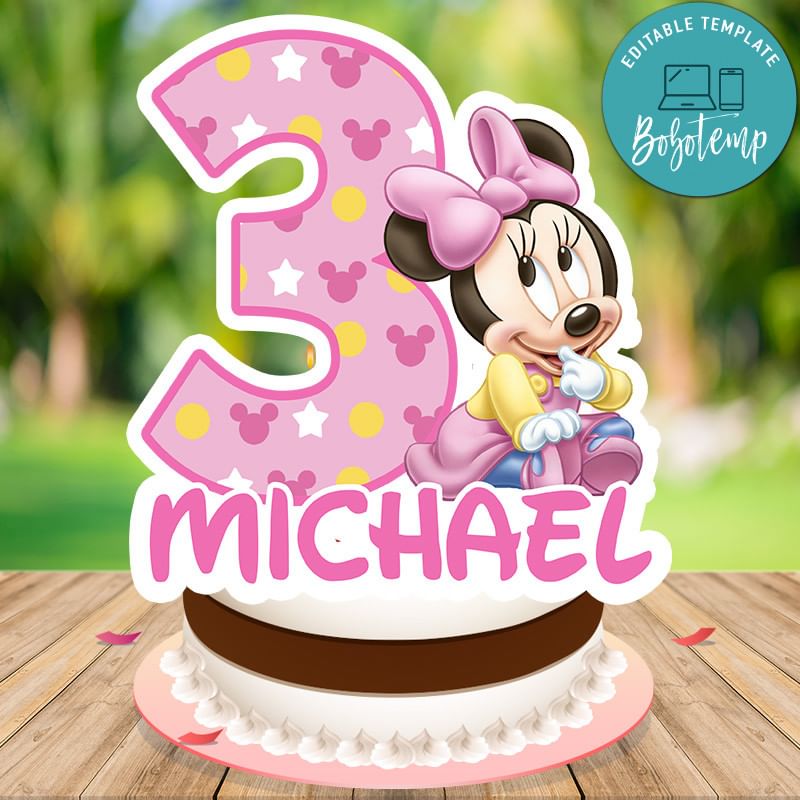 Baby minnie mouse Cake Topper Template Printable Instant Download | Bobotemp