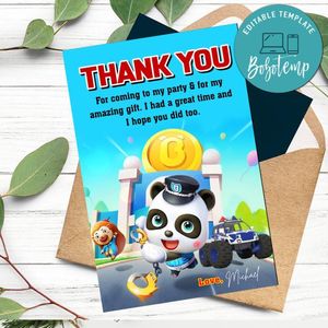 Babybus Police Thank You Card Customizable Template To Print At Home Instant Download