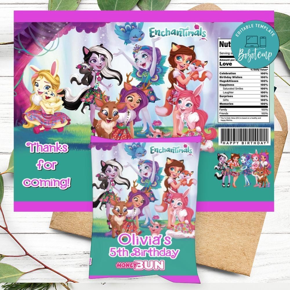 Enchantimal Birthday Honey Buns Snack Bag Label Customizable Instant Download