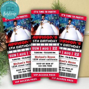 Big Hero 6 Ticket Invitation Customizable Template Instant Download