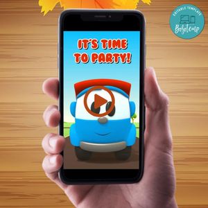 Leo the truck Birthday Video Invitation Digital Template Customizable Instant Download