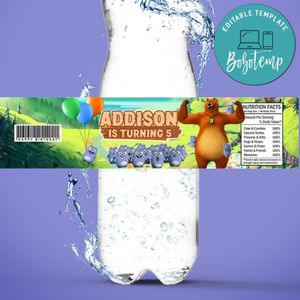 Grizzy and the lemmings Birthday Water Bottle Label Template to Print at Home Instant Download