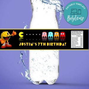 Pacman Birthday Water Bottle Label Template to Print at Home Instant Download