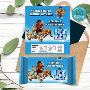 Ice Age Candy Bar Label Customizable Template Instant Download