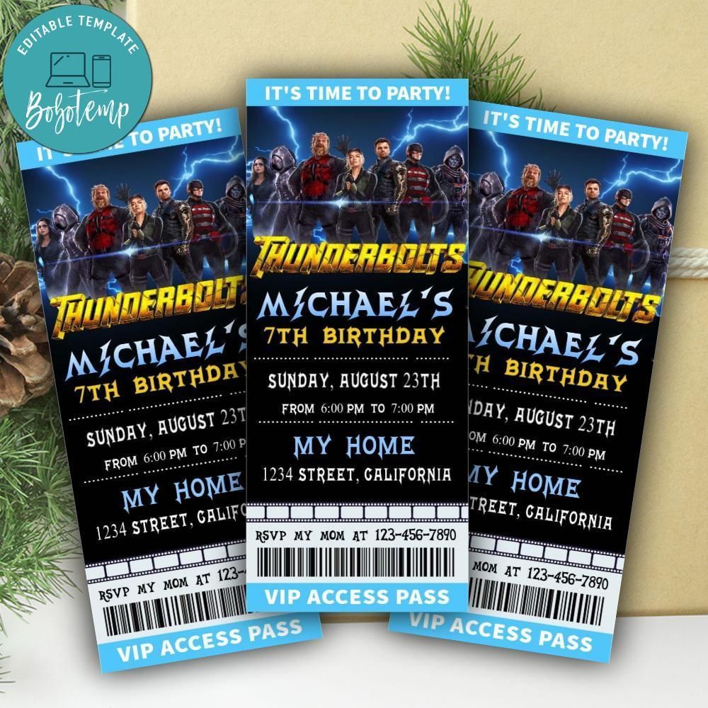 Thunderbolts Ticket Invite Customizable Template Instant Download