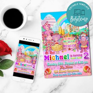Candyland Birthday Flyer Customizable Template to Print at Home Instant Download
