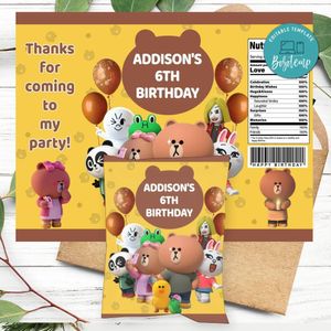 Brown and Friends Birthday Party Chip Bag Digital File Printable Instant Download