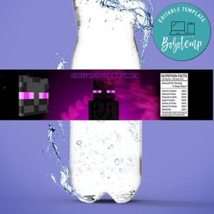 Enderman Birthday Water Bottle Label Template To Print At Home Instant Download