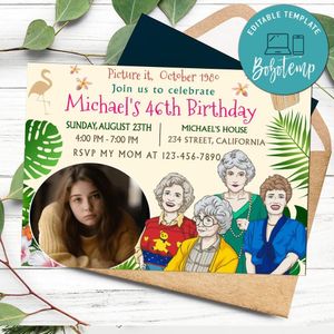 Golden girls Birthday Invitation with Photo Customizable Template to Print at Home Instant Download