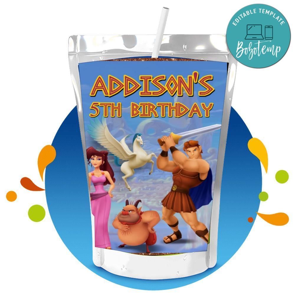 Hercules Capri Sun Birthday Labels Digital File Printable Instant Download