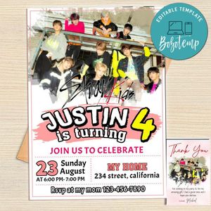 Stray Kids Invitation Template Free Thank You Card Printable
