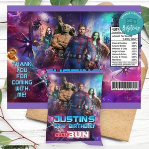Amazing Guardians Of The Galaxy Birthday Honey Buns Snack Bag Label Customizable Instant Download