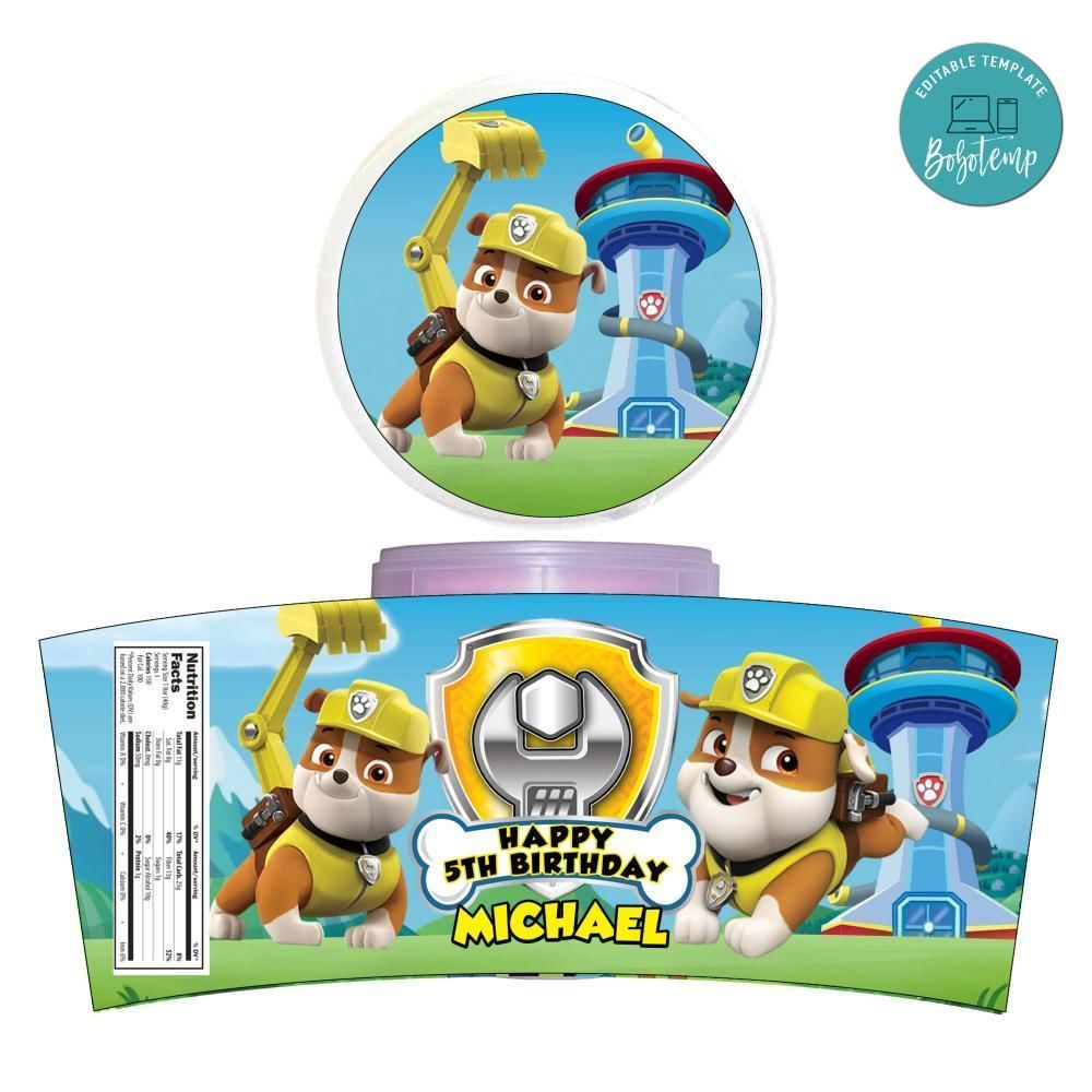 Rubble Paw Patrol Cotton Candy Label Template To Print At Home Instant Download