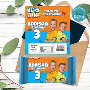 Vlad and niki Candy bar Label Customizable Template Instant Download